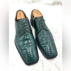 Vintage Exotic Green Teju Lizard‎ David Eden Mens 10 Emerald Dress Shoes Oxfords